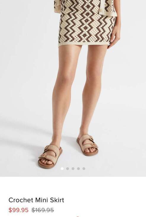 Seed Heritage Crochet Knit Crop Top & Skirt Set Brown Cream Boho Size Small - Picture 4 of 9